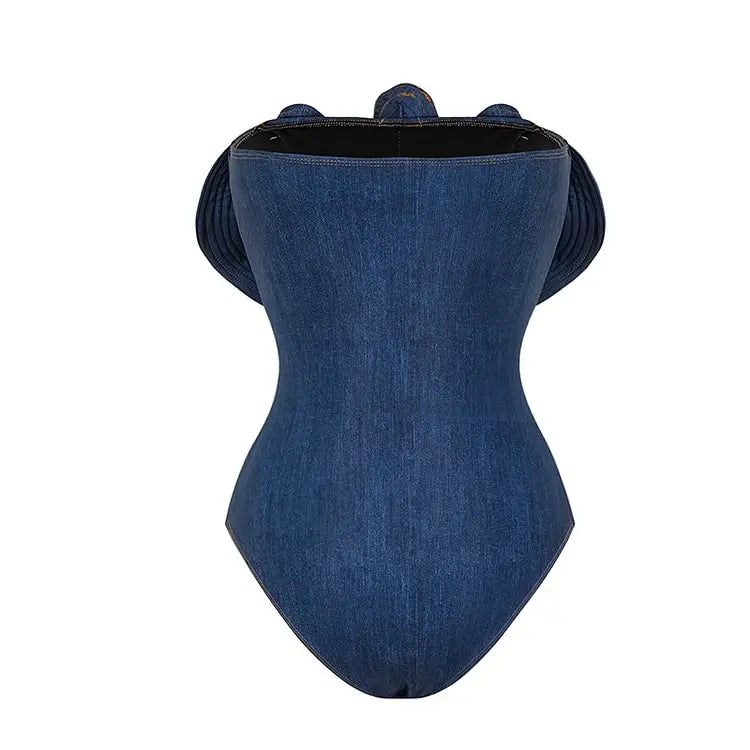 3D Flower Denim Printed Women Dress.