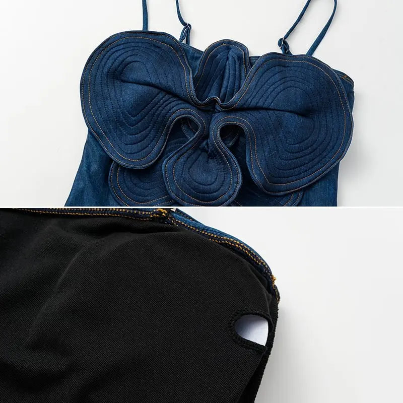 3D Flower Denim Printed Women Dress.