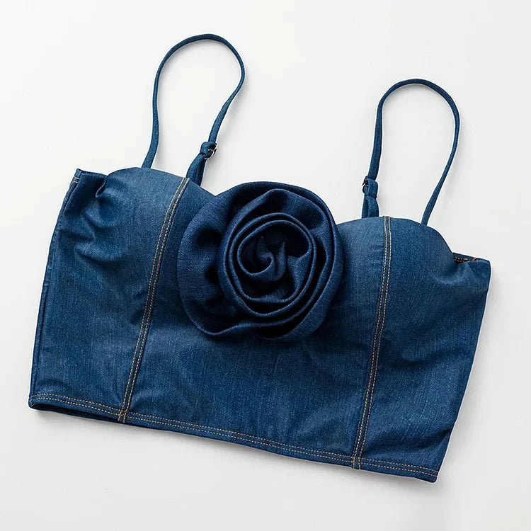 3D Flower Denim Printed Women Dress.