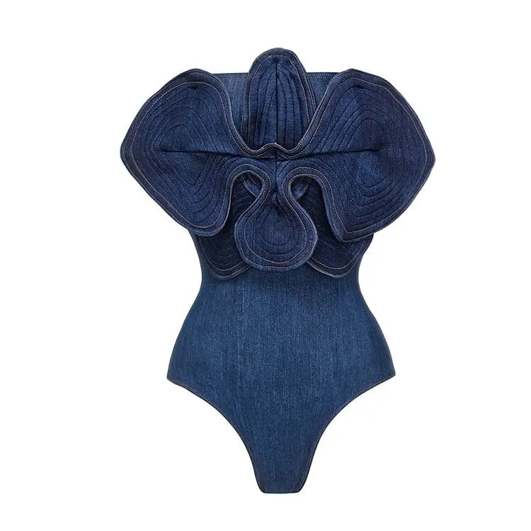 3D Flower Denim Printed Women Dress.