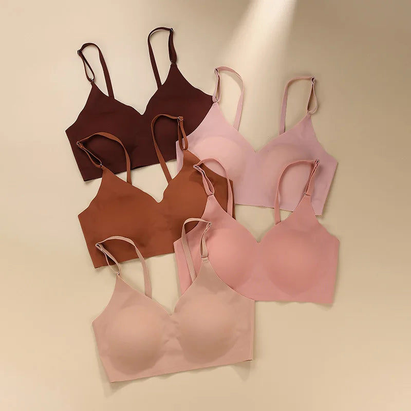 Seamless Wireless Bras, Soft & Comfy Solid Bra With Removable Pads, Women's Lingerie & Underwear