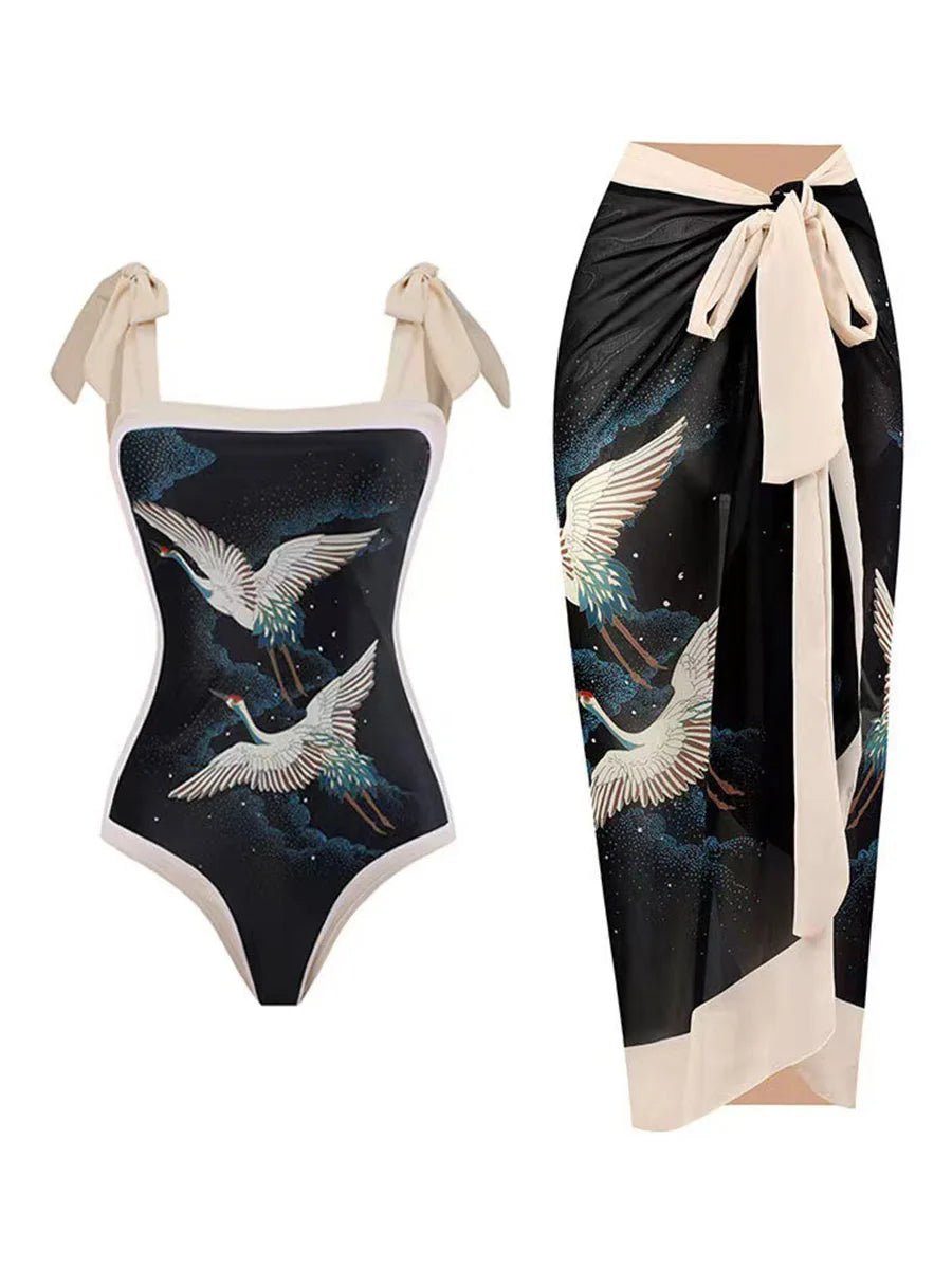 One Piece Swimsuit & Vent Skirt Padded Women Bathing Suit