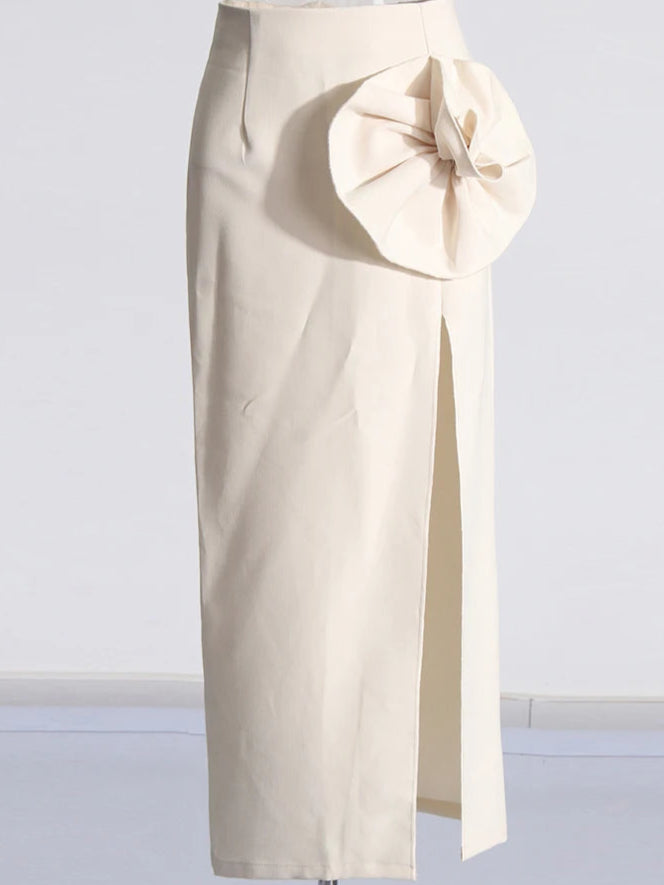 Solid Temperament Spliced Appliques Skirt For Women.