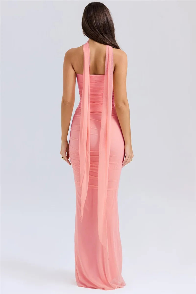 Pink Strapless Corset Tow Piece Set .