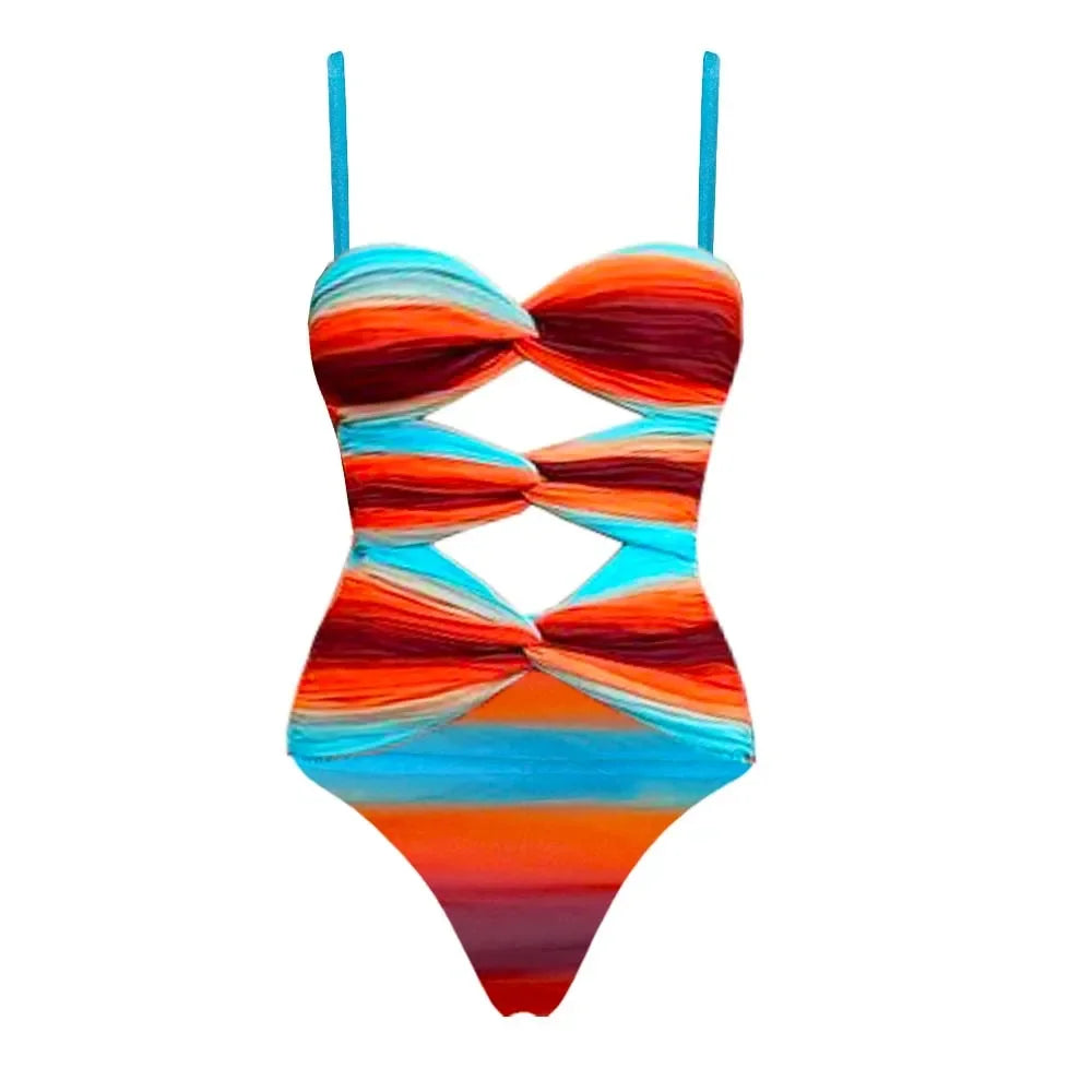 Blue-Orange Gradient Hollow One Piece Skirt Women.