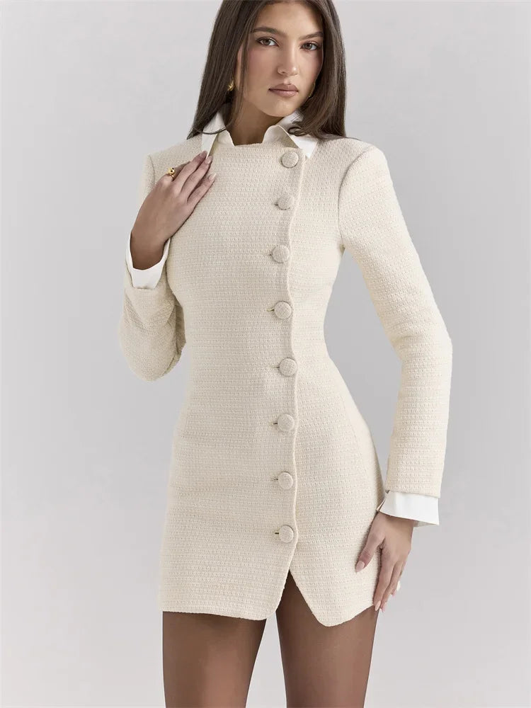Vintage Patchwork, Single Breasted Lapel Slim Short Dress.