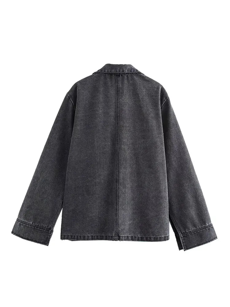 Vintage Denim Long Sleeve Coat Wide Leg Trousers.
