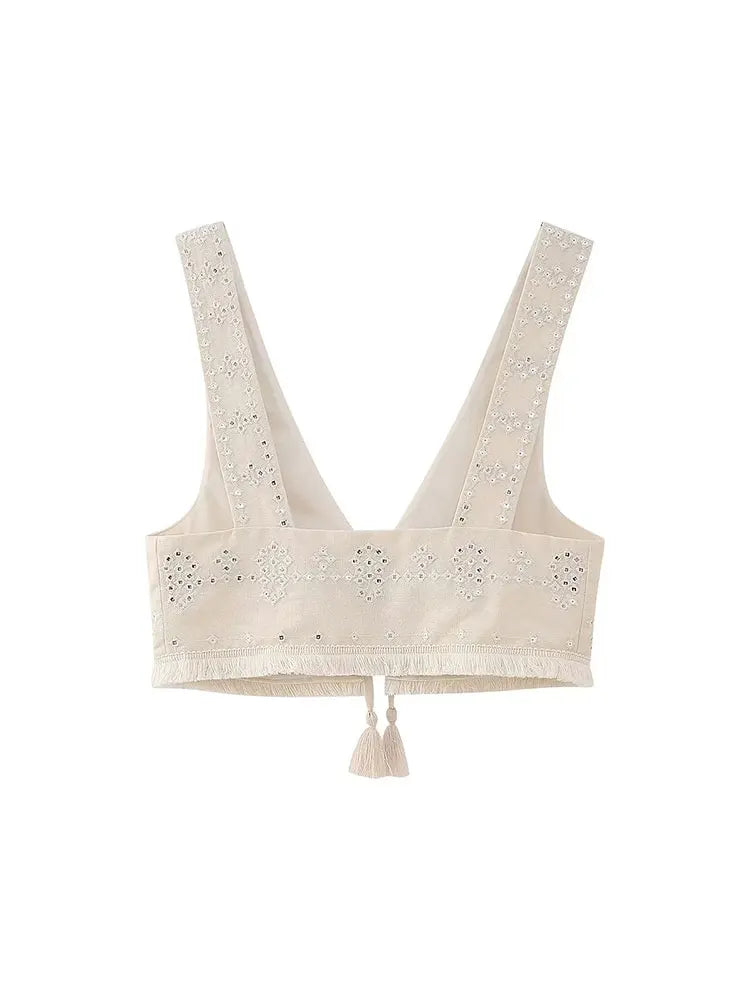 Embroidery Waistcoats Summer Lightweight Neck Sleeveless Tassels.