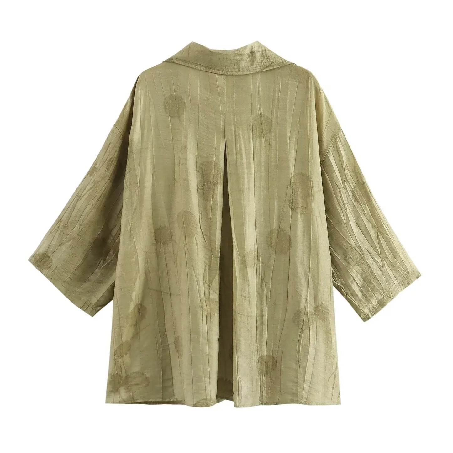 Two-piece dress pants and half-sleeved blouse.