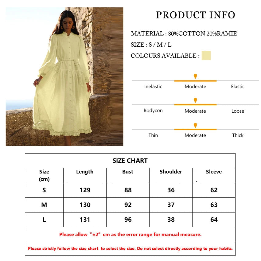 Loose Yellow Stand Collar, long sleeves, Ankle Length Dress.