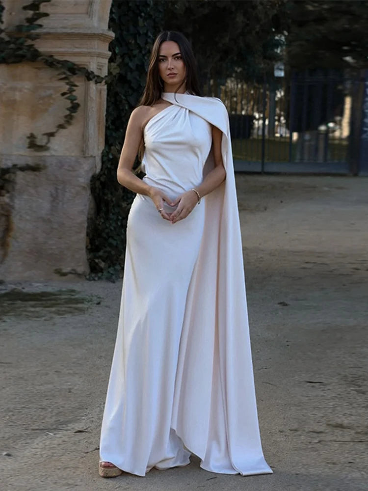 Solid Backless Off Shoulder Dress.