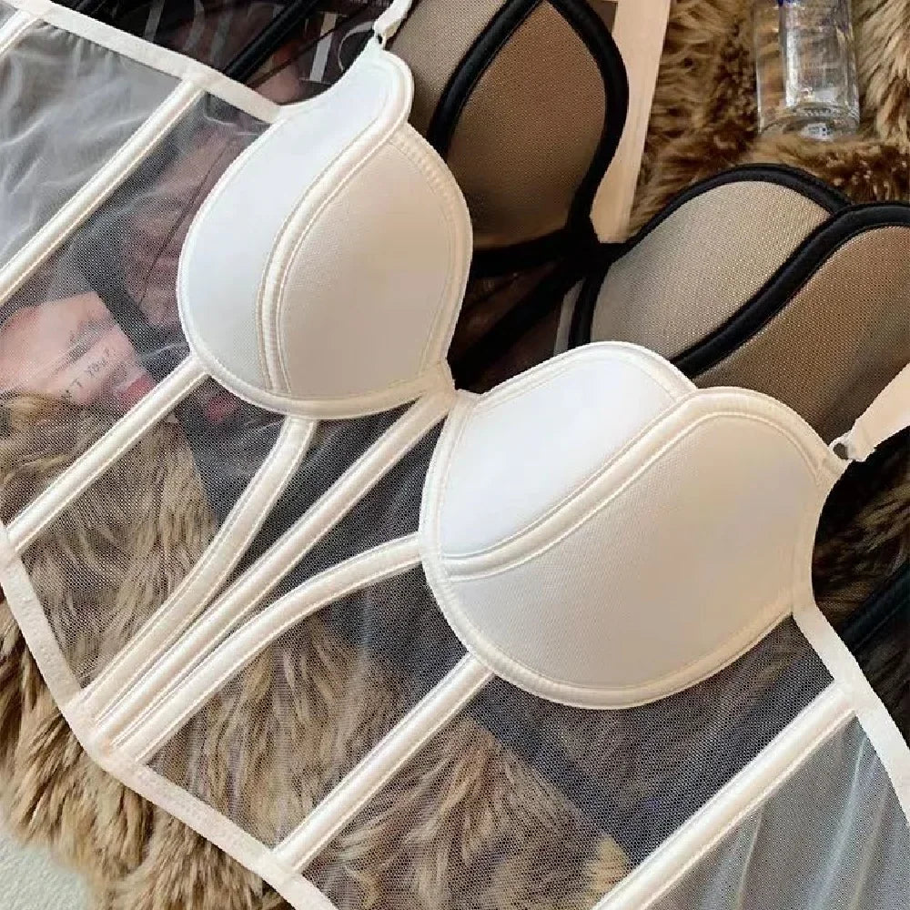 Mesh Fishbone Camisole Built IN Bra Female Crop Tops.