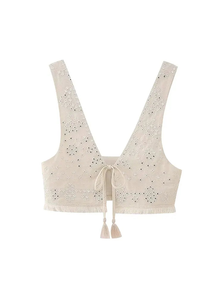 Embroidery Waistcoats Summer Lightweight Neck Sleeveless Tassels.