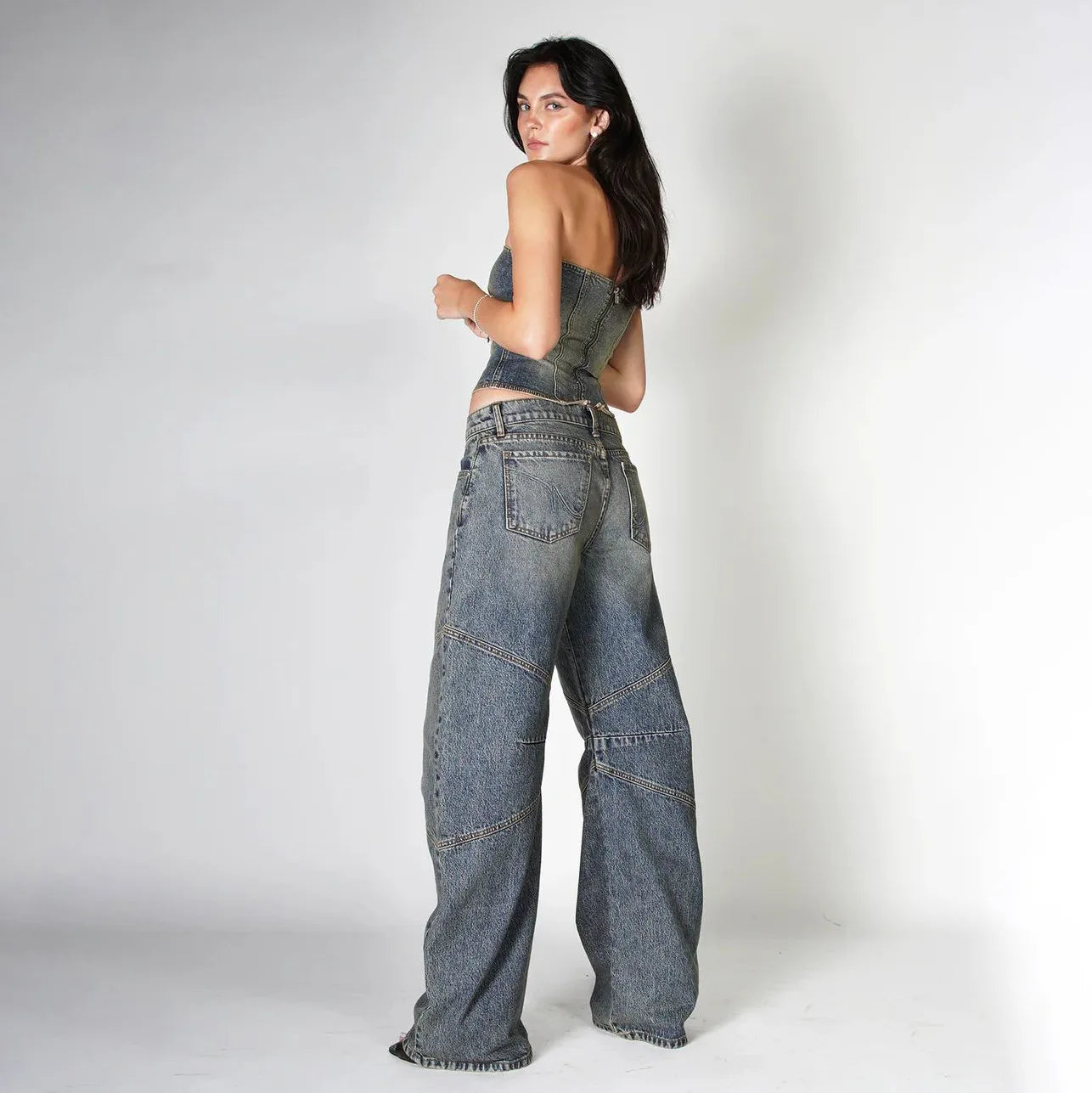 High Waist Casual Loose Denim Straight Jeans.
