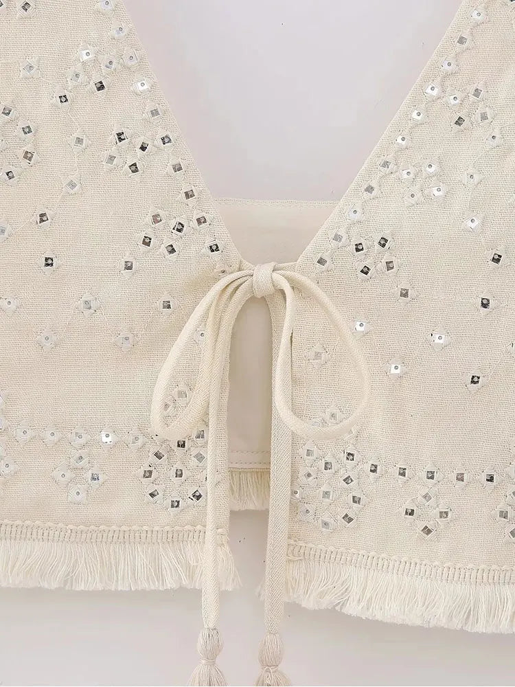 Embroidery Waistcoats Summer Lightweight Neck Sleeveless Tassels.