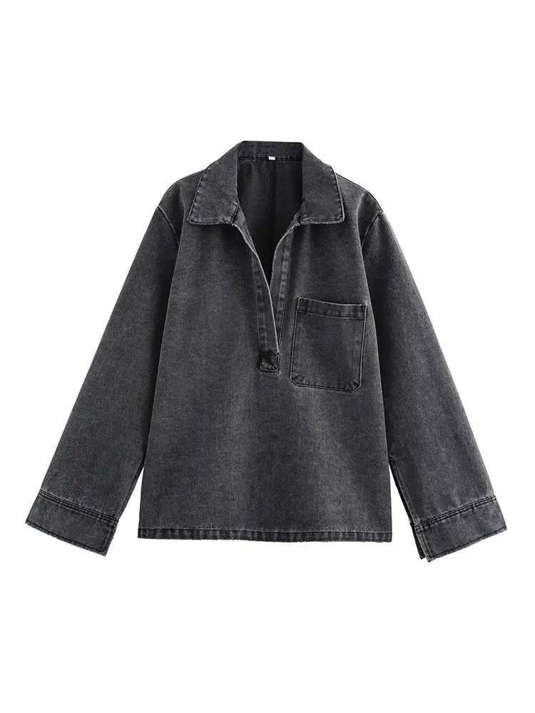 Vintage Denim Long Sleeve Coat Wide Leg Trousers.