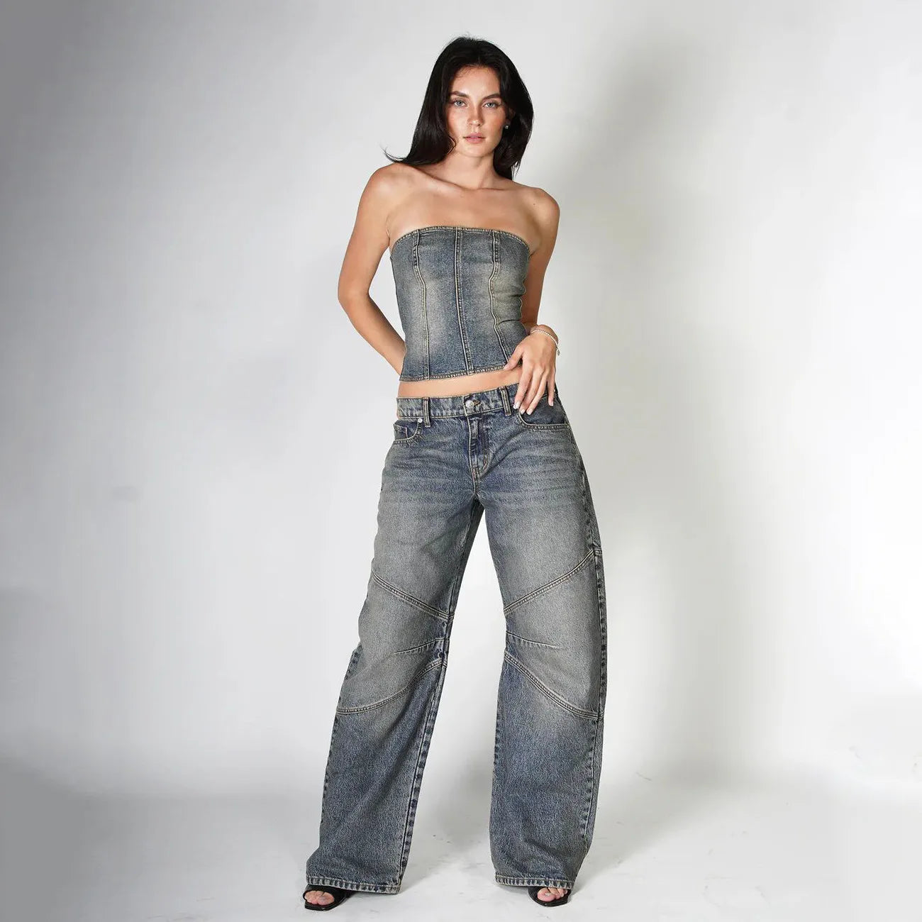 High Waist Casual Loose Denim Straight Jeans.