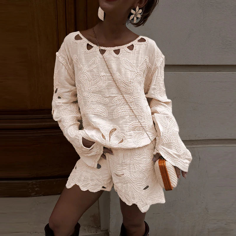 Shirt Hollow Out Crochet Long Sleeve