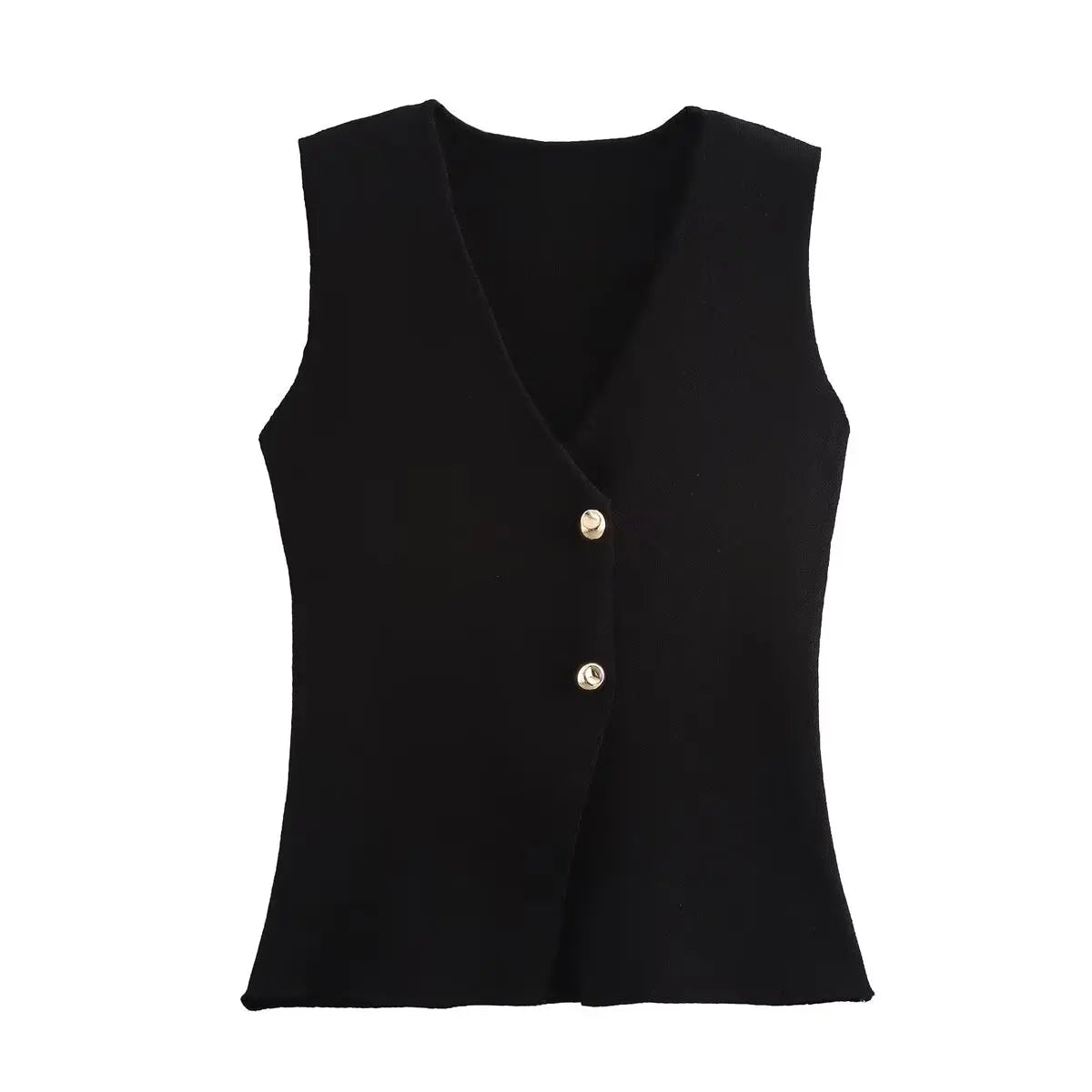Women with gold button knit waistcoat top vintage v-neck sleeveless button-up female waistcoat chic tops