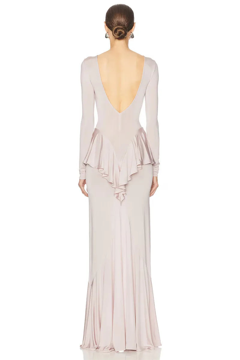 Backless Ruffled Maxi Dress.