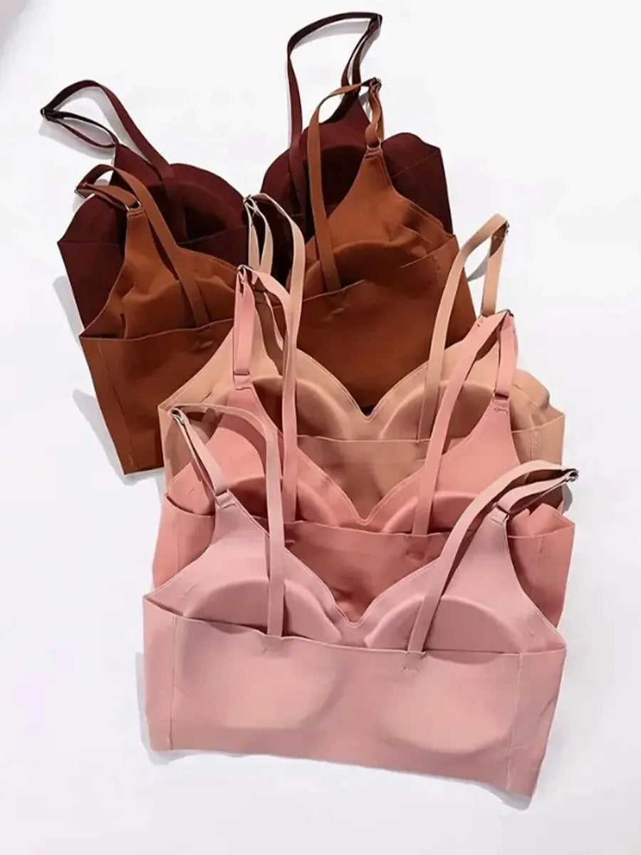 Seamless Wireless Bras, Soft & Comfy Solid Bra With Removable Pads, Women's Lingerie & Underwear
