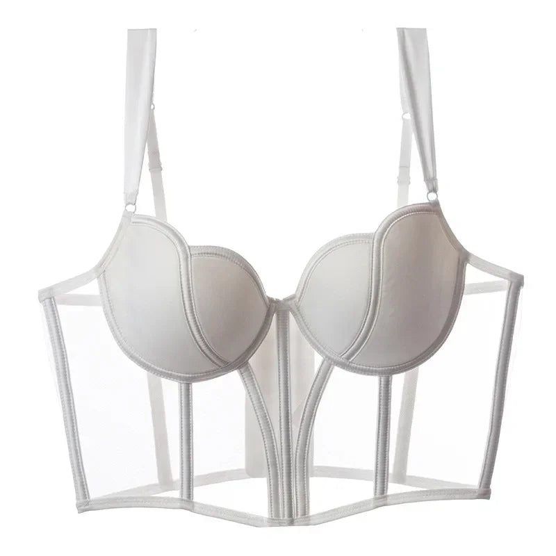Mesh Fishbone Camisole Built IN Bra Female Crop Tops.