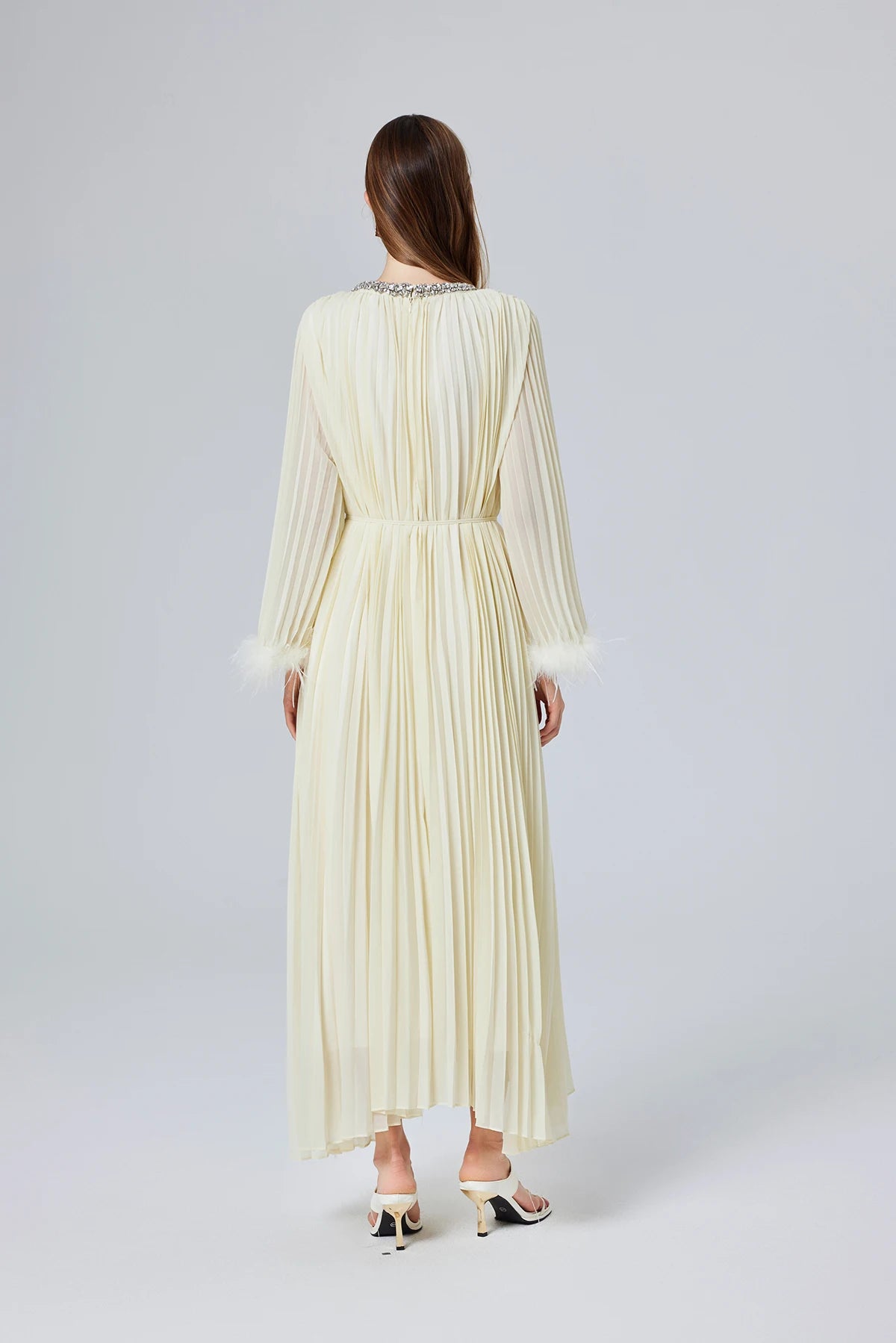 Solid Loose Spliced, Round Neck Long Sleeves patchwork Dimond Dress.