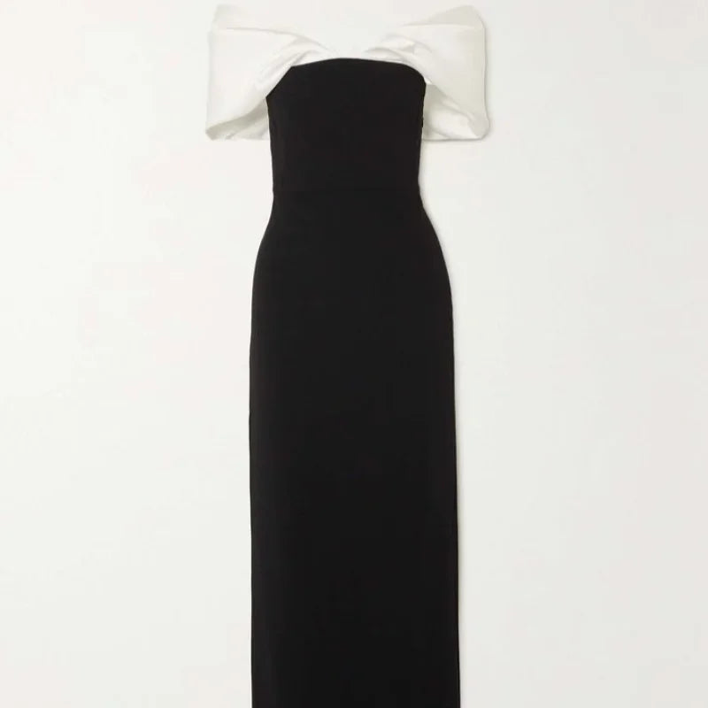Satin Patchwork Off Shoulder Maxi Dress