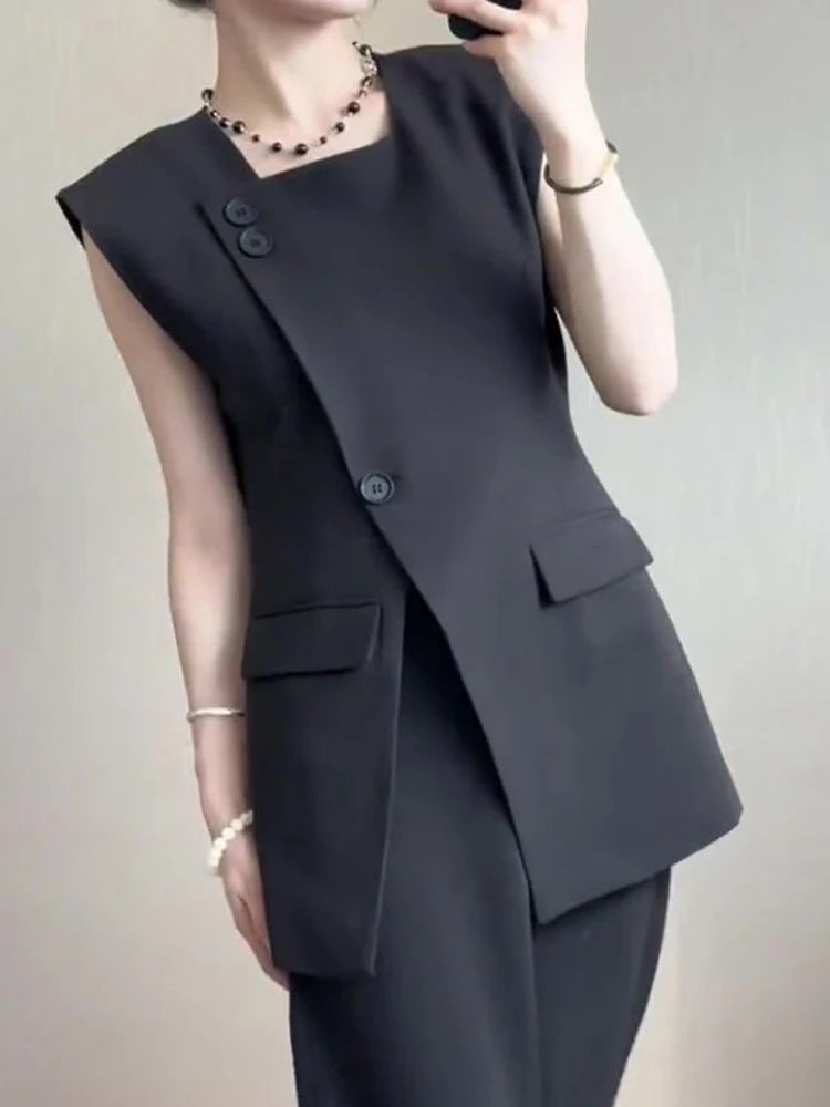 Black Suit Vest Summer Style.