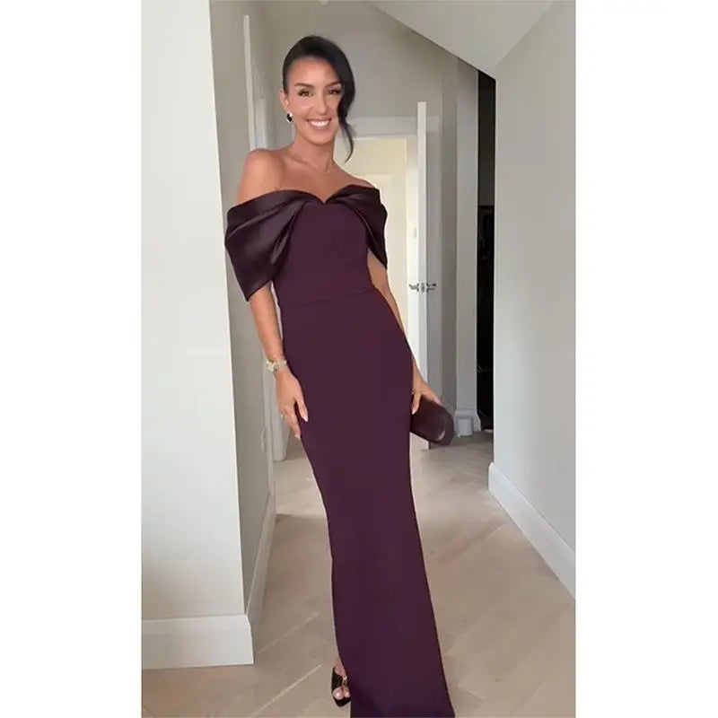 Satin Patchwork Off Shoulder Maxi Dress