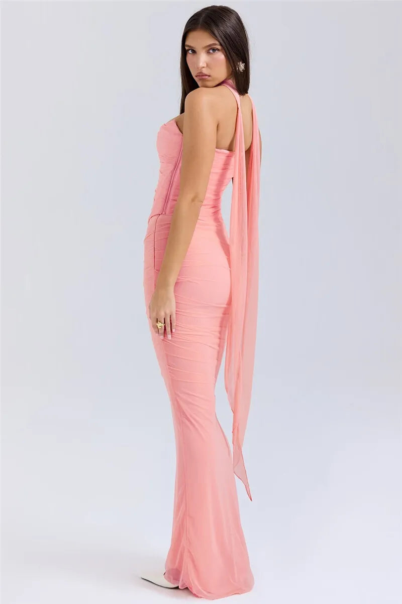 Pink Strapless Corset Tow Piece Set .
