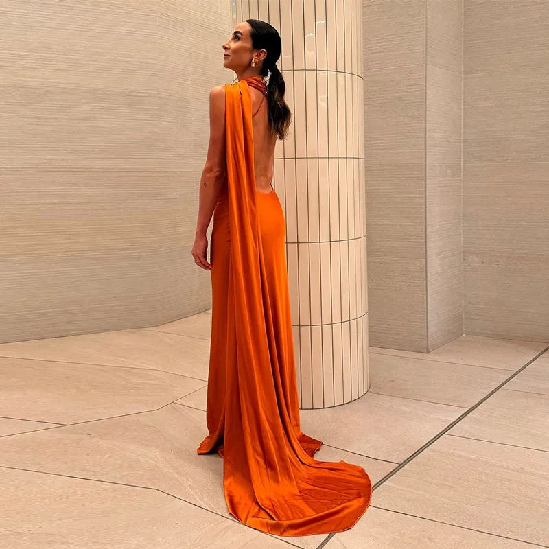 Solid Backless Off Shoulder Dress.