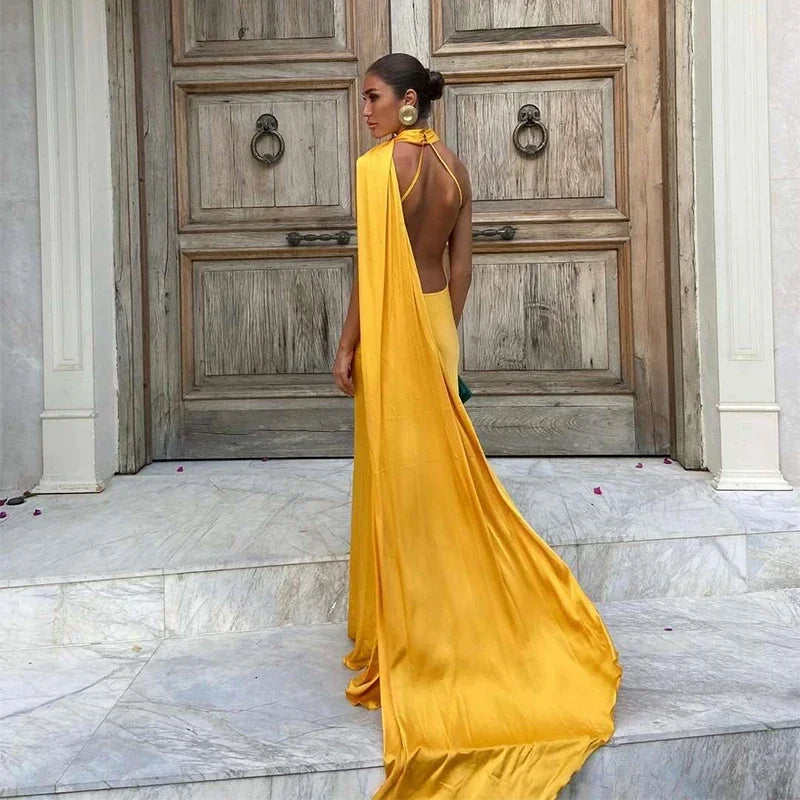 Solid Backless Off Shoulder Dress.