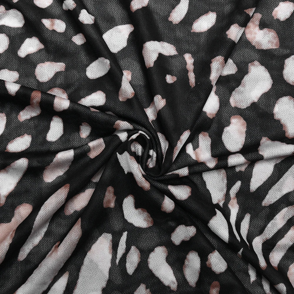 Turtleneck Sheer Print Leopard Bandage, Long Sleeve Mini Dress.