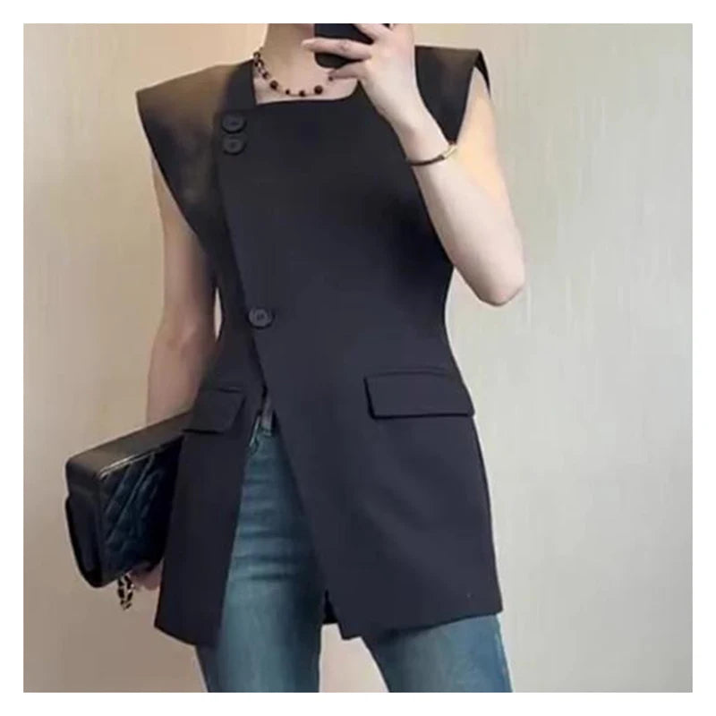Black Suit Vest Summer Style.
