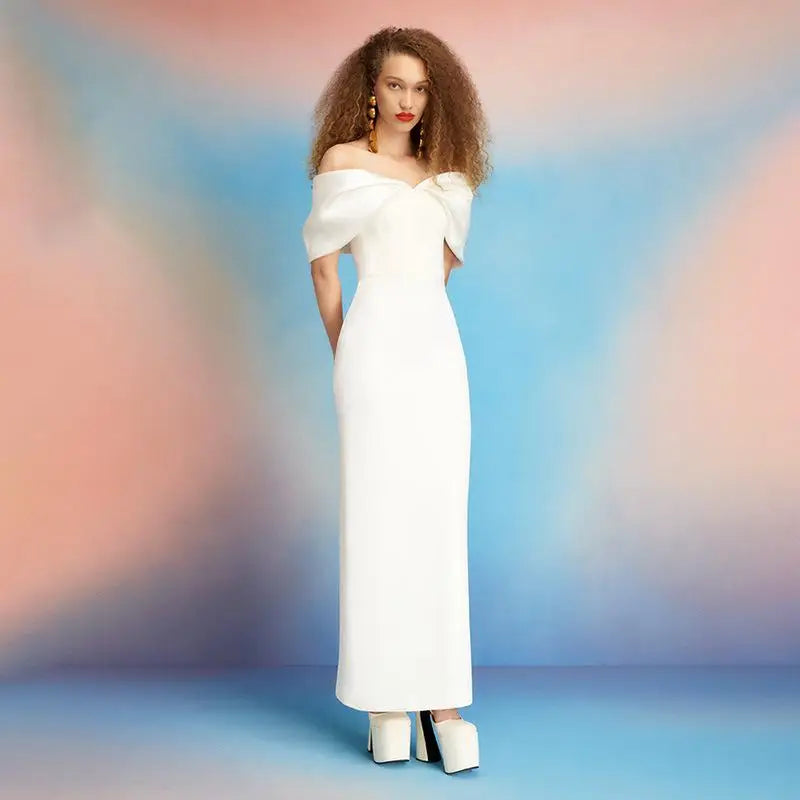 Satin Patchwork Off Shoulder Maxi Dress