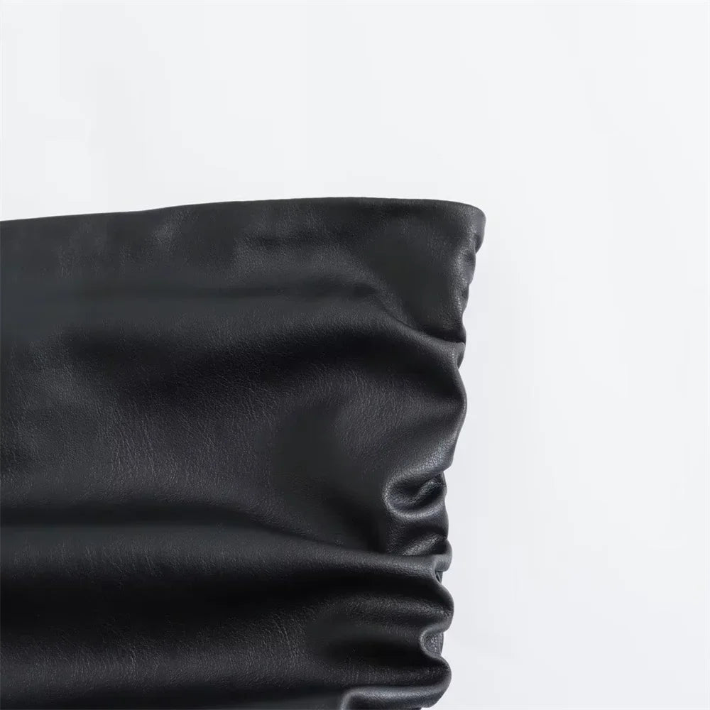 women's sleeveless vest strapless leather pleated underwear.