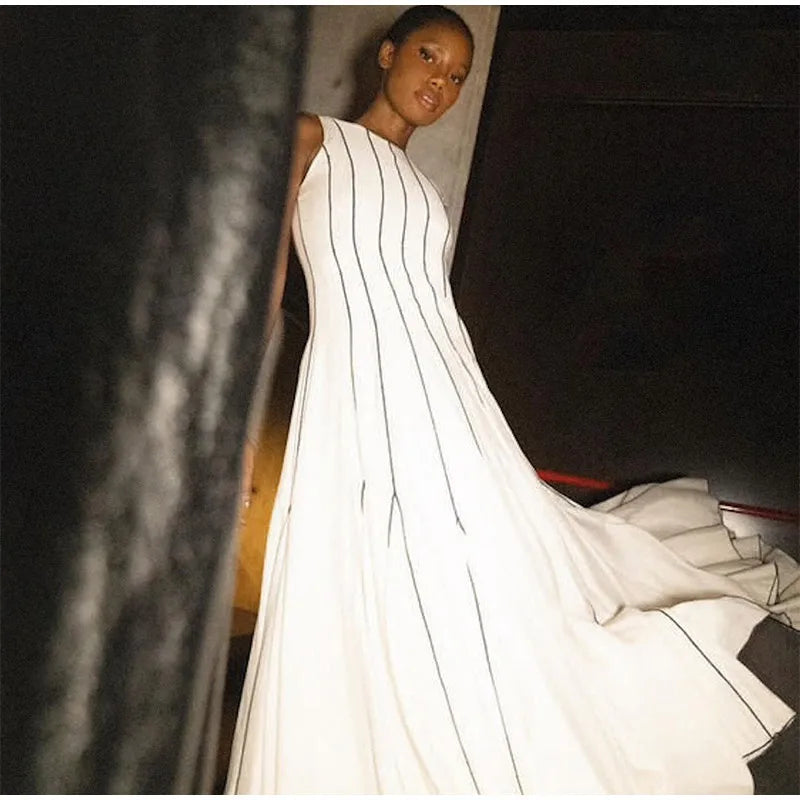 Black White Patch Pleated, Sleeveless And A-line Dresses.
