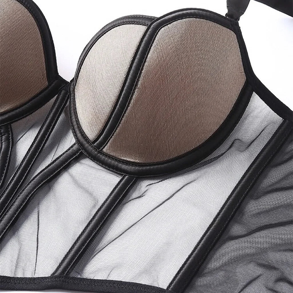 Mesh Fishbone Camisole Built IN Bra Female Crop Tops.