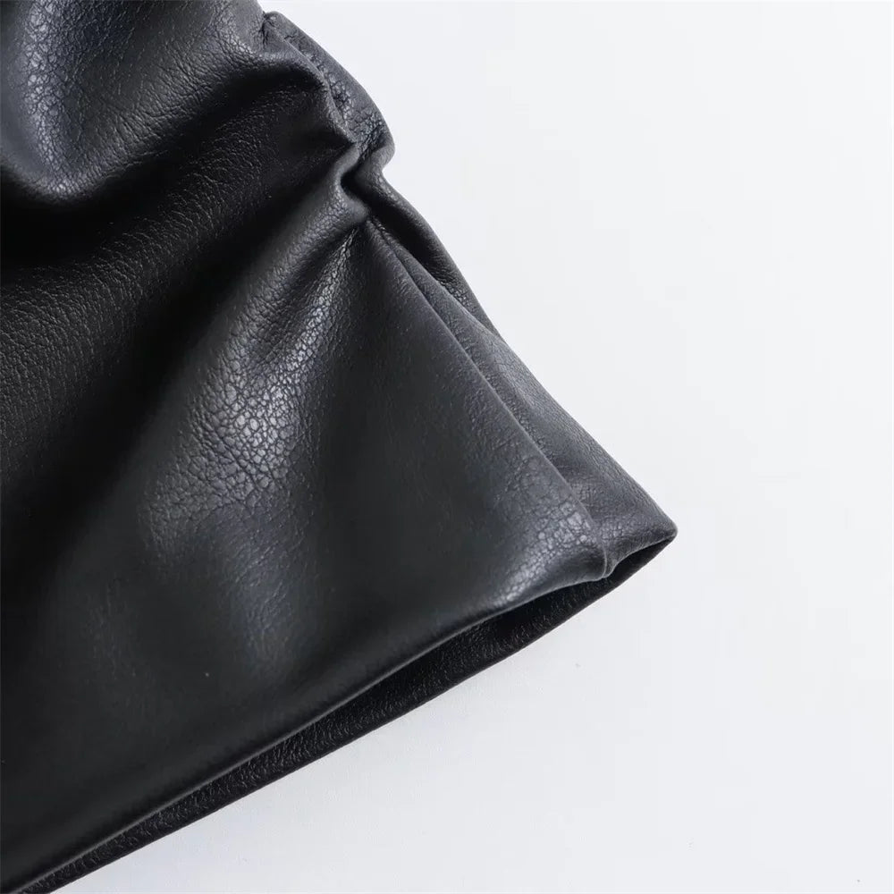 women's sleeveless vest strapless leather pleated underwear.