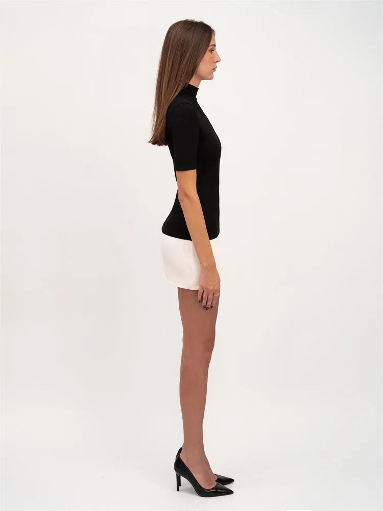 High Waist, Short Sleeve Skinny Patchwork Bodycon Mini Dress.