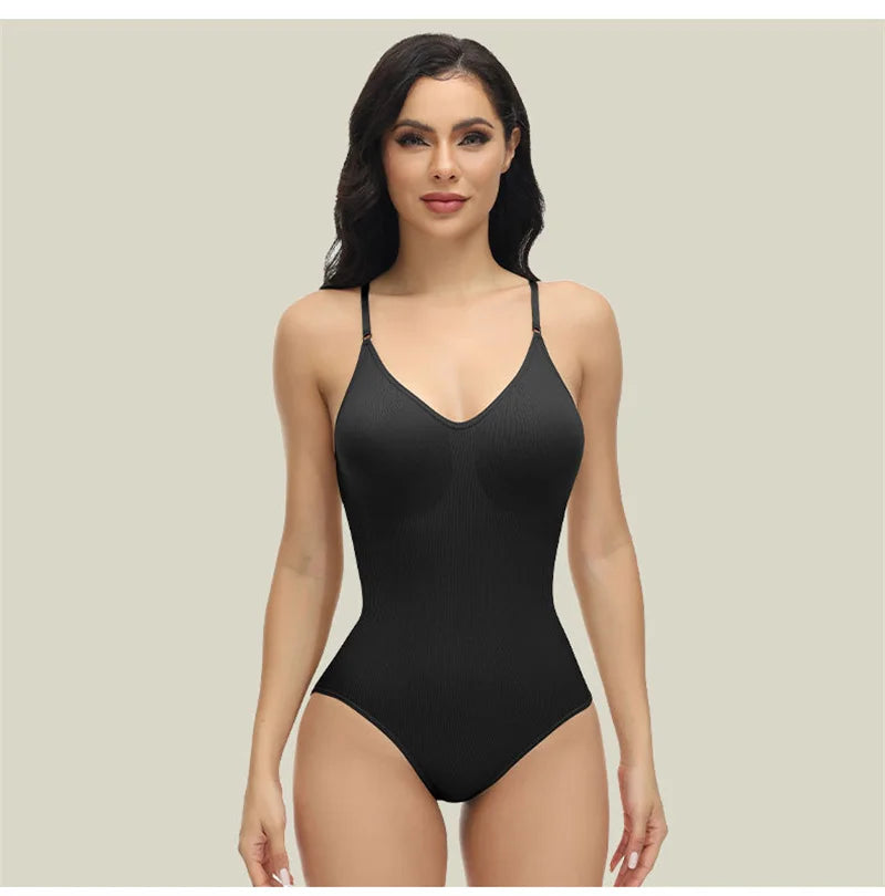 V Neck Spaghetti Strap Bodysuit.