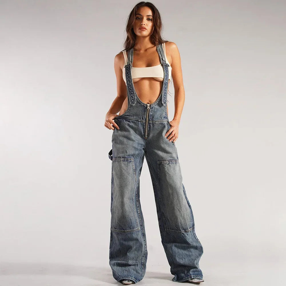 Overalls Backless Vintage Full Length Jeans.