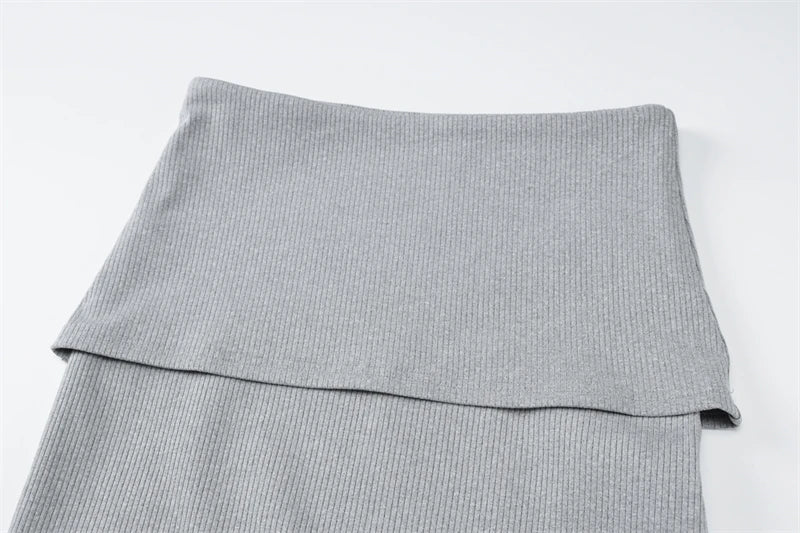 Classy Low Shoulder Crop Top & Skirt, Two Pcs.