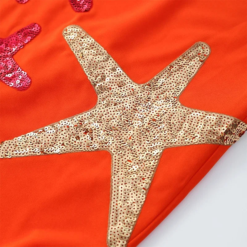 Chic Sparkling Star Print Ruffle Mini Dresses.