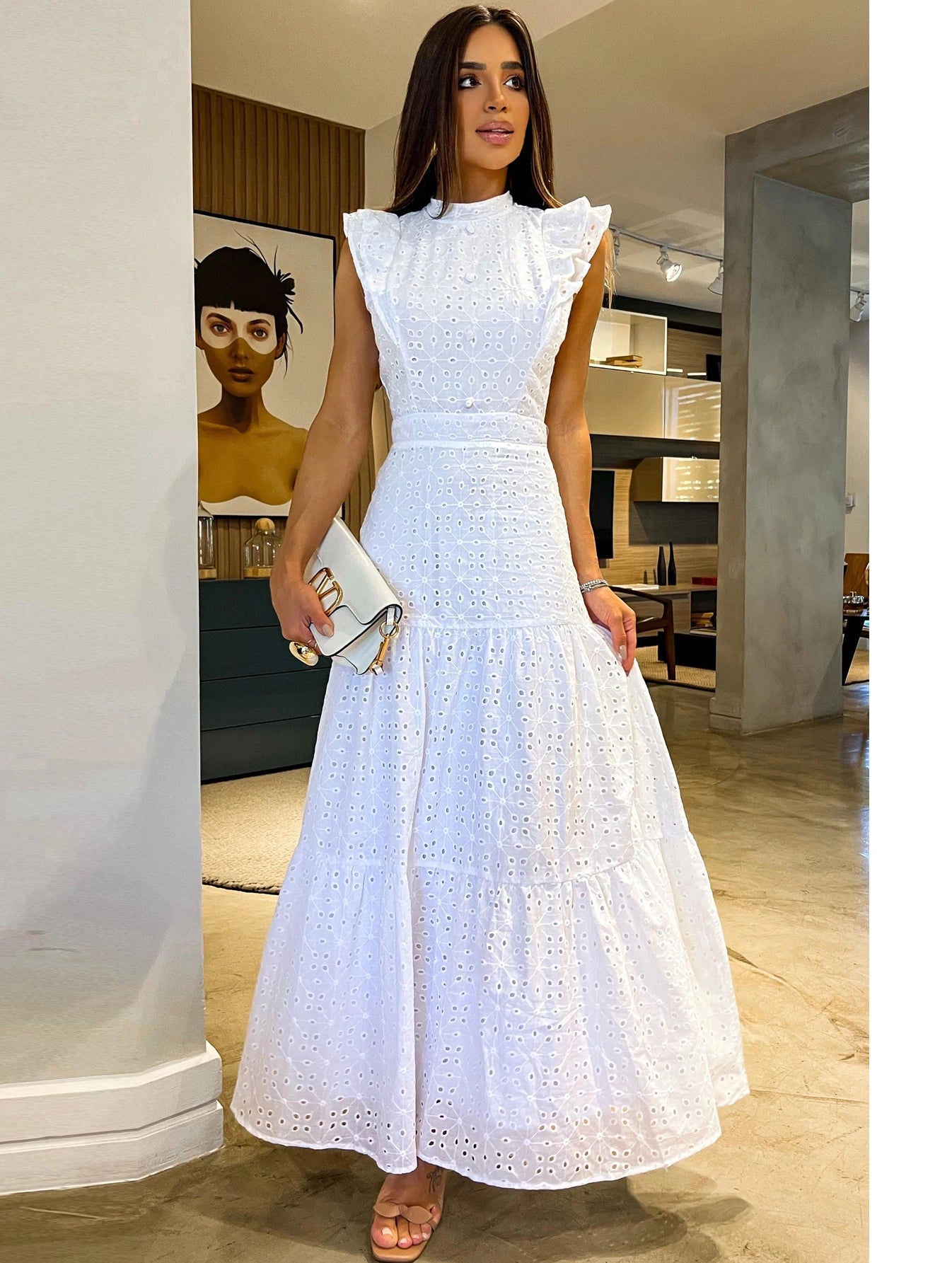 Fashion Sleeveless Hollow Out Long Dress.