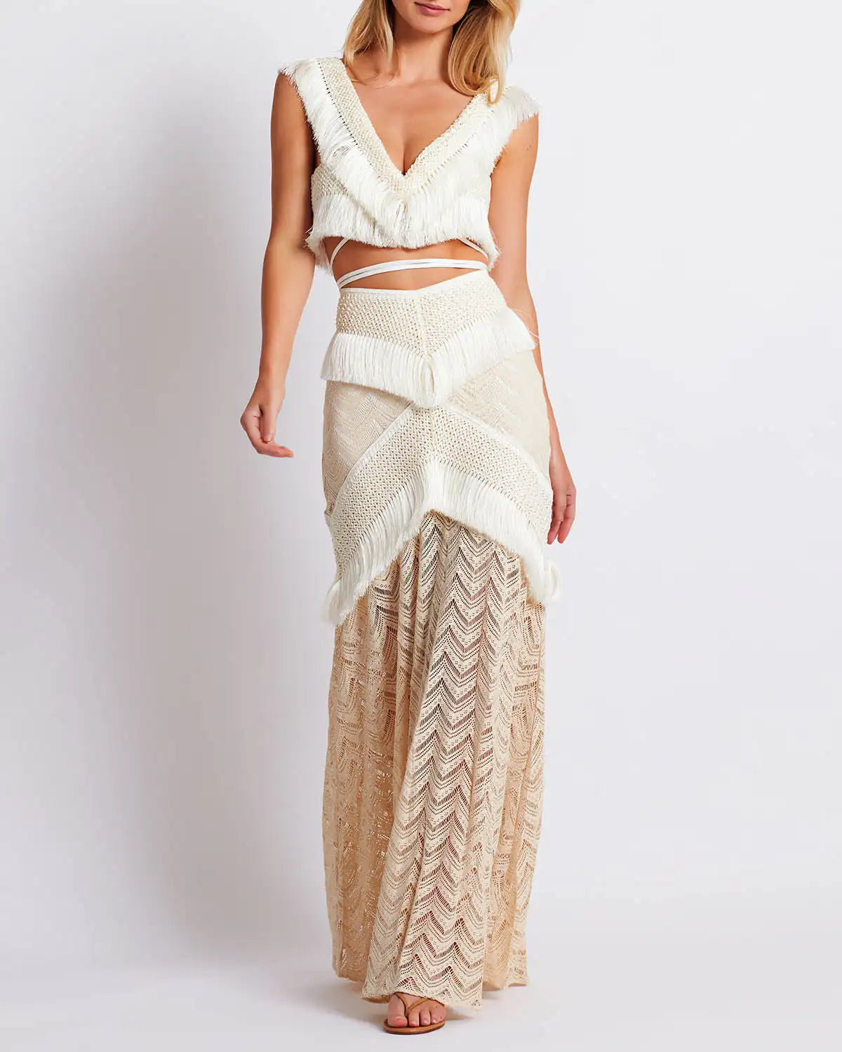 Tow Piece Sleeveless ,V Neck top And Slit Skirt.
