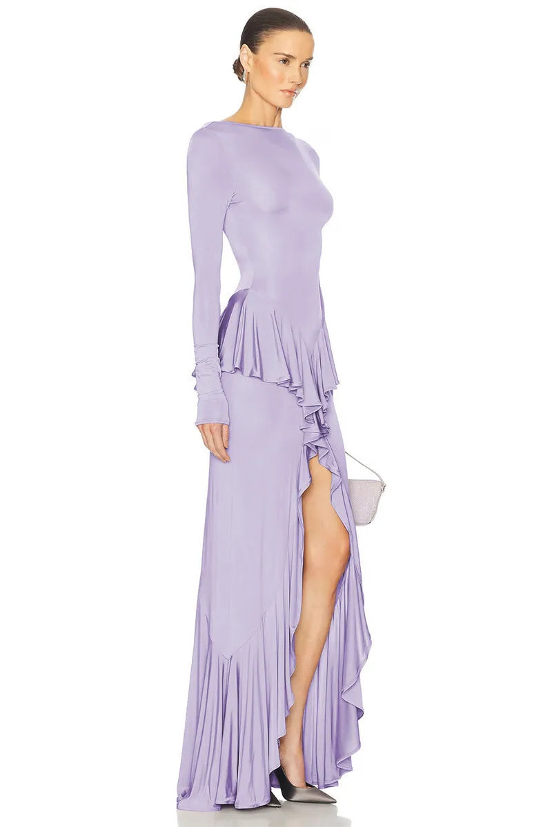 Backless Ruffled Maxi Dress.