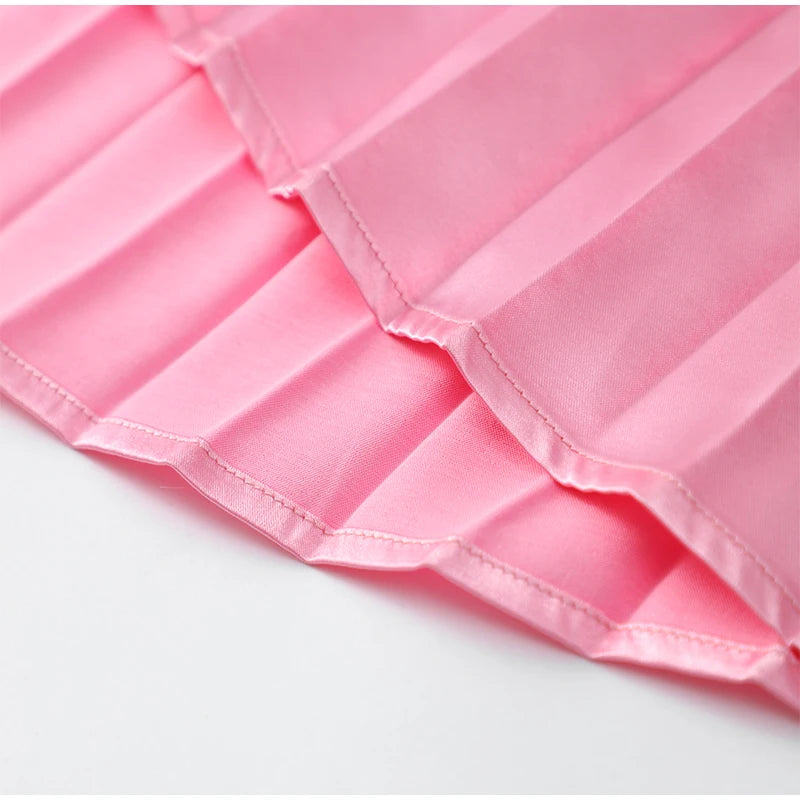 Pink Pleated Split Wrap Waist Maxi Dress.