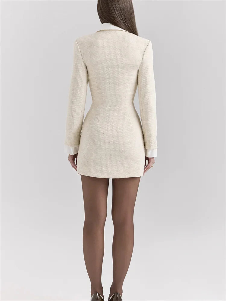 Vintage Patchwork, Single Breasted Lapel Slim Short Dress.